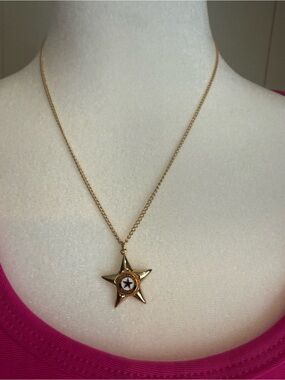 Gold Star Pendant Necklace with Navy Center - Women Jewelry